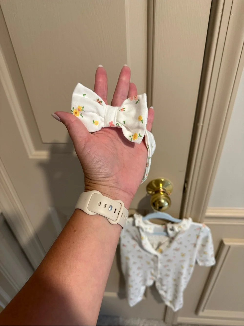 Little Me White Floral Ruffle Collar Footie - Pink & Yellow Flowers
